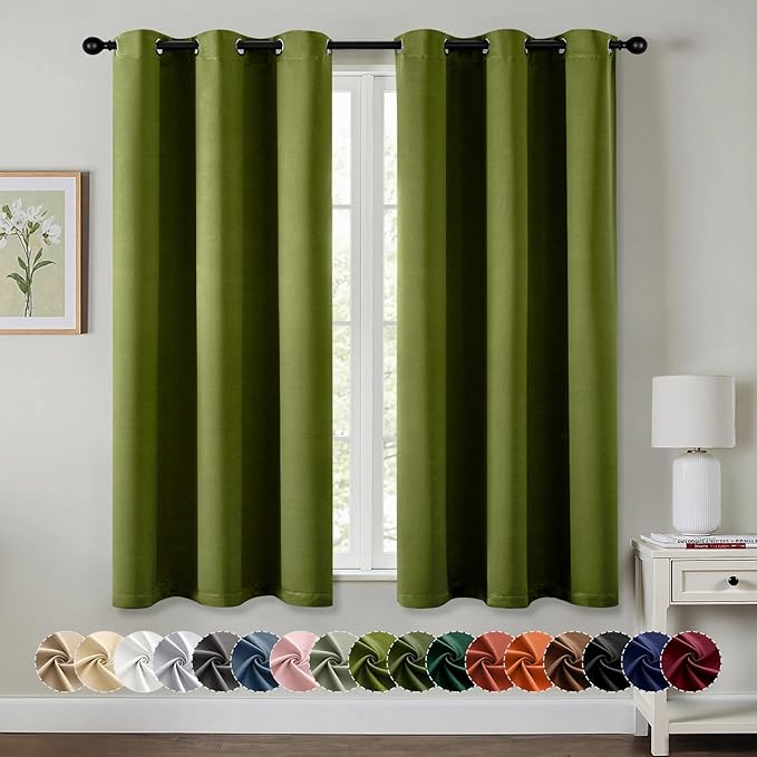 MIULEE Blackout Curtains for Bedroom 2 Panel 40"x45" Long Light Olive Green | by MIULEE