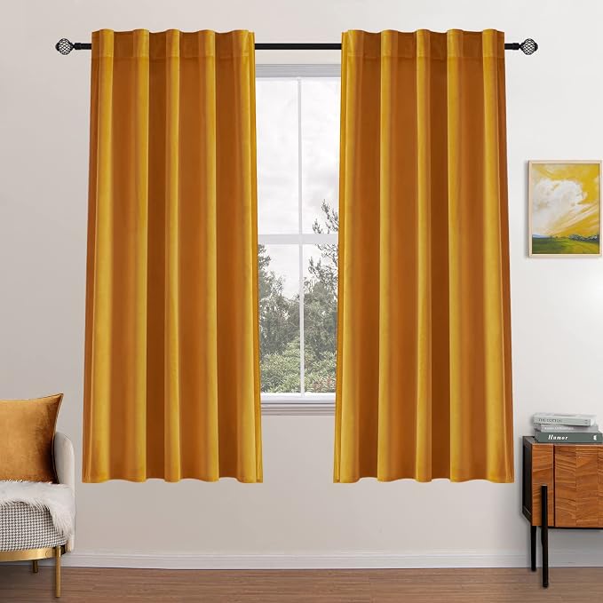 MIULEE Velvet Blackout Curtains 52x63 inches 2 Panels Mustard Yellow | Luxury by MIULEE
