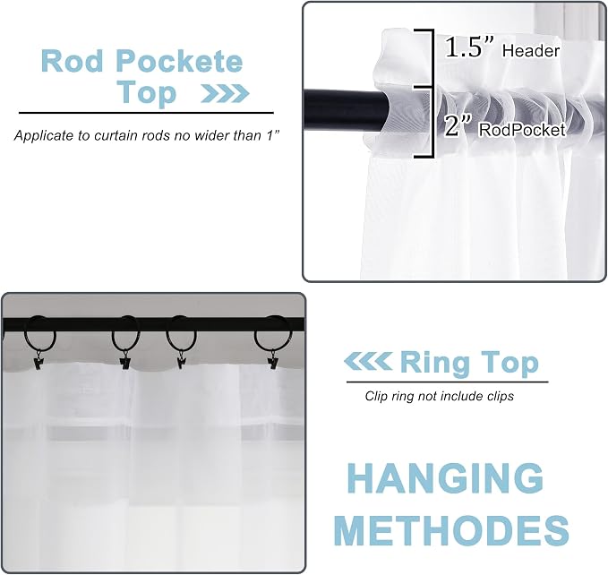 Short Sheer Curtains 30 Inches 2 Panels Set, Kitchen Curtains Tiers Light - Image 3
