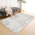 Latepis White and Grey Tips Faux Fur 4'x5'10" Area Rug, Soft Plush Faux Fur by Latepis