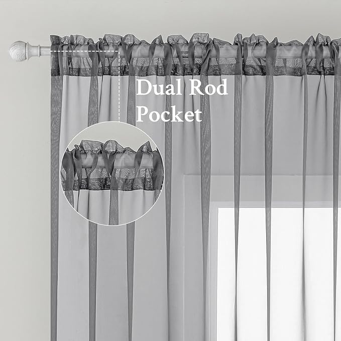 MIULEE Charcoal Grey Sheer Curtains 54 X 108 Inches, 2 Panels | Solid Color - Image 2