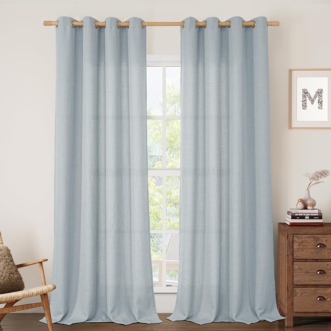 Haze Blue Linen Curtains 95 Inch Length by LAMIT