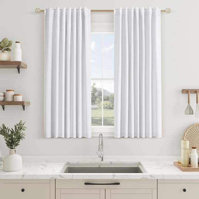 White 100% Blackout Curtains 45 Inch Length 2 Panels Set by Guken