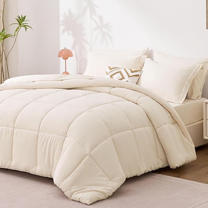 Love's cabin King Size Comforter Set Beige, 7 Pieces King Bed in a Bag, All Season Bedding Sets with 1 Comforter, 1 Flat Sheet, 1 Fitted Sheet, 2 Pillowcase and 2 Pillow Sham