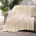 Beige Throw Blanket for Couch Sofa 50”x60” Striped Design | Fleece Blankets by Unknown