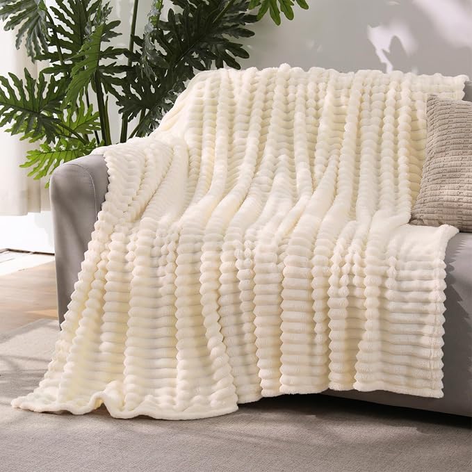 Beige Throw Blanket for Couch Sofa 60”x80” Striped Design by Unknown