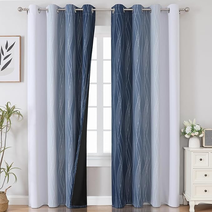 Navy Blue and Greyish White Blackout Curtains - Image 2