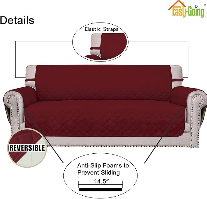 Easy-Going Reversible Couch Cover, 4 Seater Sofa, Christmas Red/Ivory | - Image 3