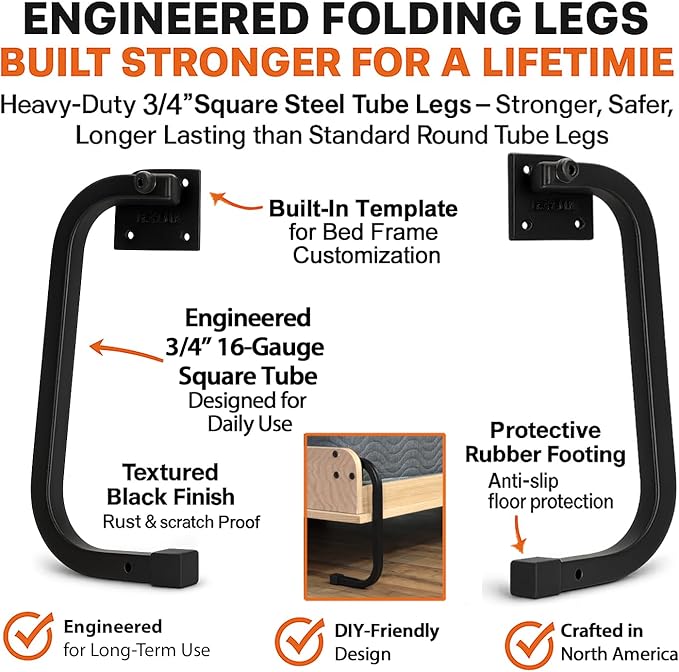 Twin Size DIY Murphy Bed Hardware Kit – Vertical Wall Bed for Space-Saving - Budget-Friendly DIY Setup -Made in USA -Hide Away Design with Twin Murphy Bed Hardware - Bed Lift Mechanism - Pull Down