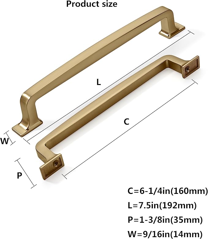 KHTUMEWARE 6-PACK 6-1/4Inch Cabinet Handles - Brushed Brass & Gold Pulls for Cabinets & Drawers