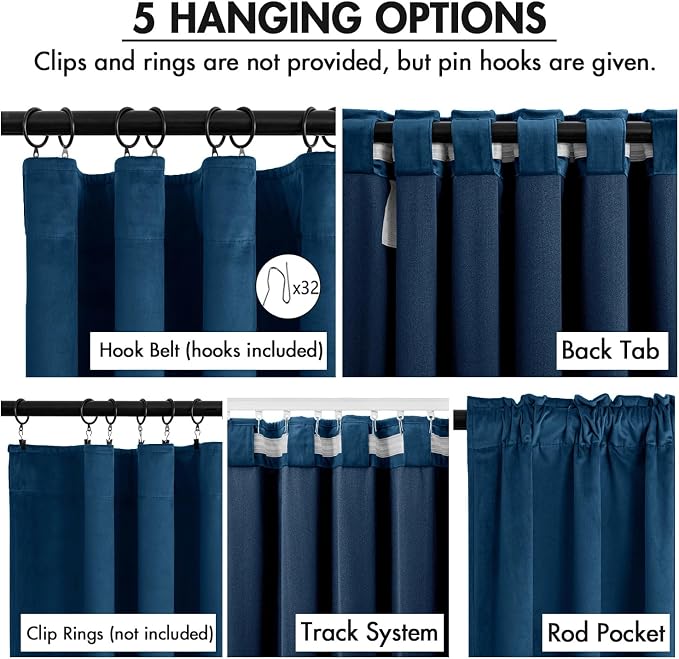 MIULEE Velvet Curtains 50W x 108L 2 Panels Navy Blue Blackout Curtains | Luxury - Image 2