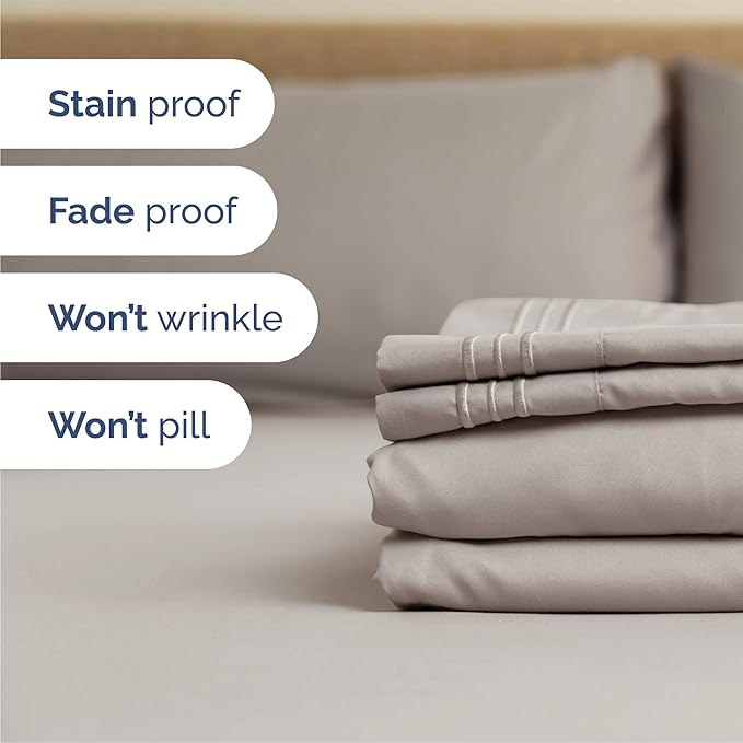 Full Size 4 Piece Sheet Set - Comfy Breathable & Cooling Bed Sheets Set - Hotel Luxury Bedding for Women, Men, Kids, Teens, Boys & Girls - Deep Pockets, Soft and Wrinkle Free - Oeko-Tex - Light Grey