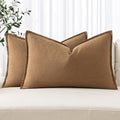 MIULEE Decorative Linen Lumbar Pillow Covers 12x20 Inch Brown | Boho Farmhouse​ by MIULEE