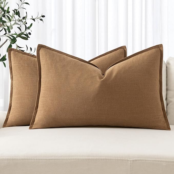 MIULEE Decorative Linen Lumbar Pillow Covers 12x20 Inch Brown | Boho Farmhouse​ by MIULEE