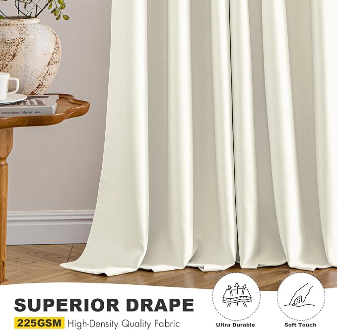 MIULEE Blackout Curtains for Bedroom 2 Panels 40 x 63 Inch Long Cream | Thermal - Image 5