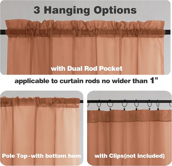 Chyhomenyc Burnt Orange Sheer Curtains 84 Inch Length 2 Panels | Light Filtering - Image 7