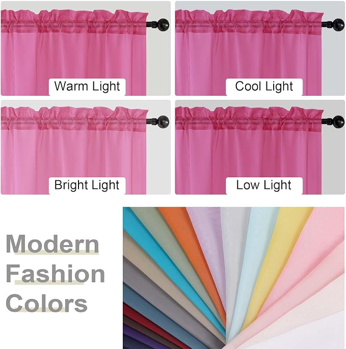 Hot Pink Valances for Windows, Hot Pink Sheer Curtains 14 Inch Length 2 Pack - Image 6