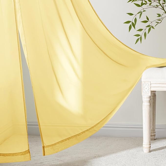 MIULEE Yellow Sheer Curtains 108 Inches Long 4 Panels 42 x 108 Inches | Light - Image 6
