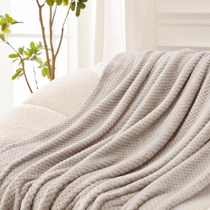 Exclusivo Mezcla Soft Waffle Fleece Bed Blanket Twin XL Size, Tan | Lightweight - Image 4