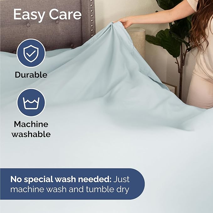 Twin 4 Piece Sheet Set - Comfy Breathable & Cooling - Ultra Soft Hotel Luxury Bedding Set w/ 8-16 Inch Deep Pockets - 1 Flat & 1 Fitted Sheet & 2 Pillowcases - Wrinkle Free and Easy Care - Ice Blue