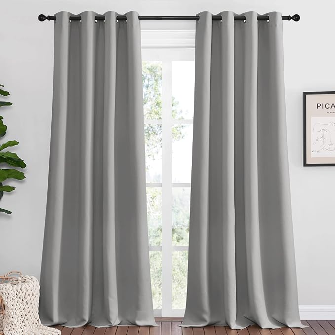 NICETOWN Silver Grey Room Darkening Curtain Panels 102" Long by NICETOWN