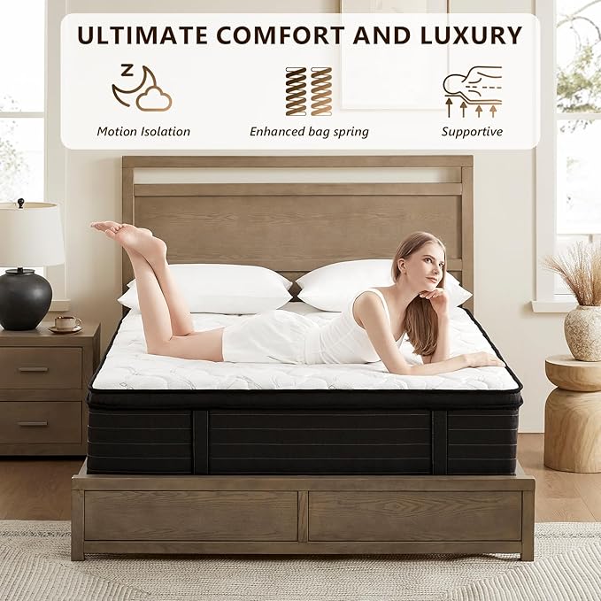 Full Size Mattress 12 Inch Hybrid Mattress in a Box with Bamboo Cover - Memory Foam Mattress with Memory Foam and Pocket Springs - Medium Firm Mattress with Pressure Relief