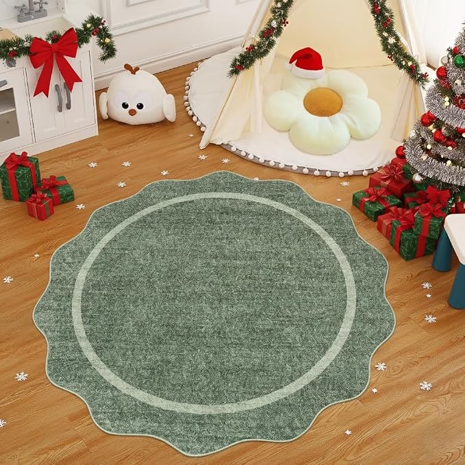 GarveeHome Scalloped Washable Small Round Rug 3 ft Non-Slip by GarveeHome