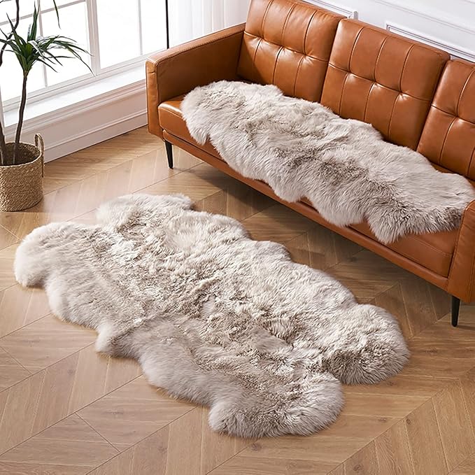 HUAHOO Premium Genuine Sheepskin Rug Linen Real Australia Sheepskin Natural by HUAHOO