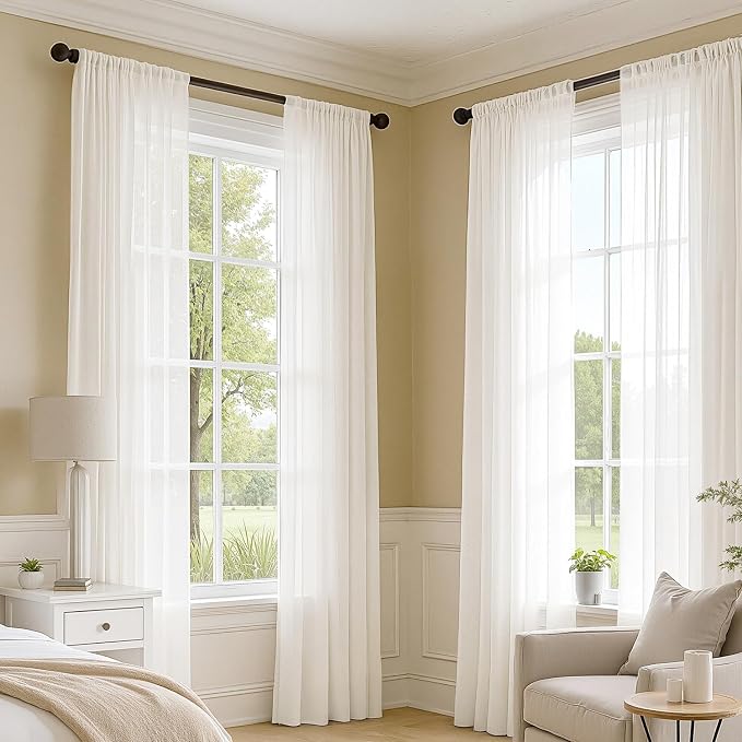 MIULEE Ivory Sheer Curtains 63 Inches Long 4 Panels 42 x 63 Inches | Light - Image 2