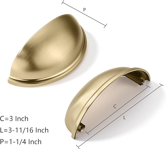 khtumeware 5 Pack 3" Gold Drawer Pulls Brushed Brass Cabinet Cup Pulls Kitchen Hardware Cabinet Handles Drawer Handles Knobs 3 inch Hole Center