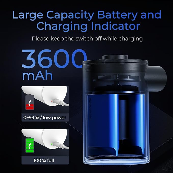 FLEXTAILGEAR MAX Pump Portable Air Pump with 3600mAH Battery USB Rechargeable Air Pump-Quick Inflate Deflate for Sleeping Pads, Air Mattress, Pool Toys, Floats, Swimming Ring, Air Bed (Black)