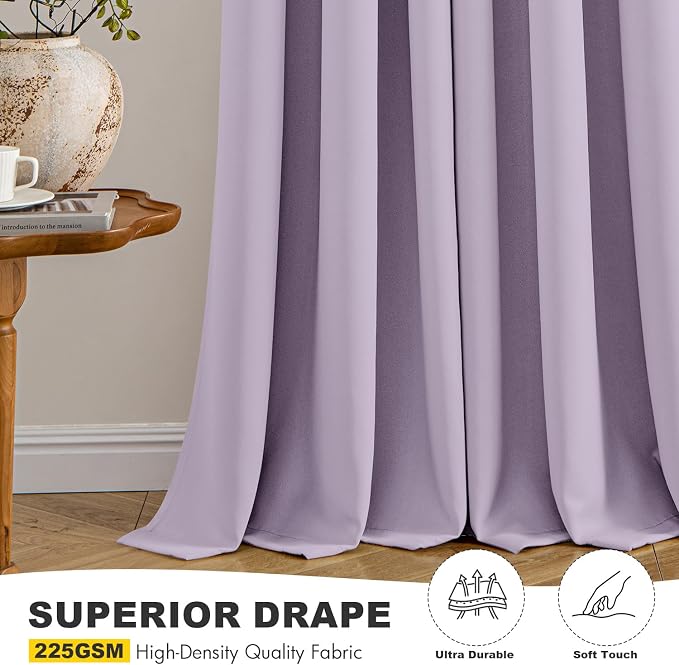 MIULEE Blackout Curtains for Bedroom 2 Panels 40 x 84 Inch Long Lilac | Thermal - Image 5