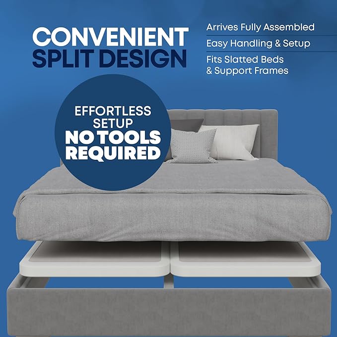 Greaton, Box Spring Bed Base Full Size, 2-Inch Wood Mattress Foundation - Amish Made in USA – Quiet Noise Free, 2-Pieces Under Mattress-Support BoxSpring, Fully Assembled, White