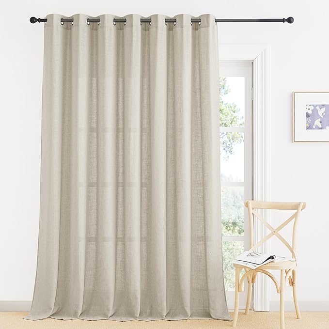 RYB HOME Semi Sheer Curtains - Natural Linen Burlap Rich Vertical Texture with Breathable Privacy Protection for Bedroom Kids Room Home Office, W 60 x L 108 inches, Angora, 1 Panel