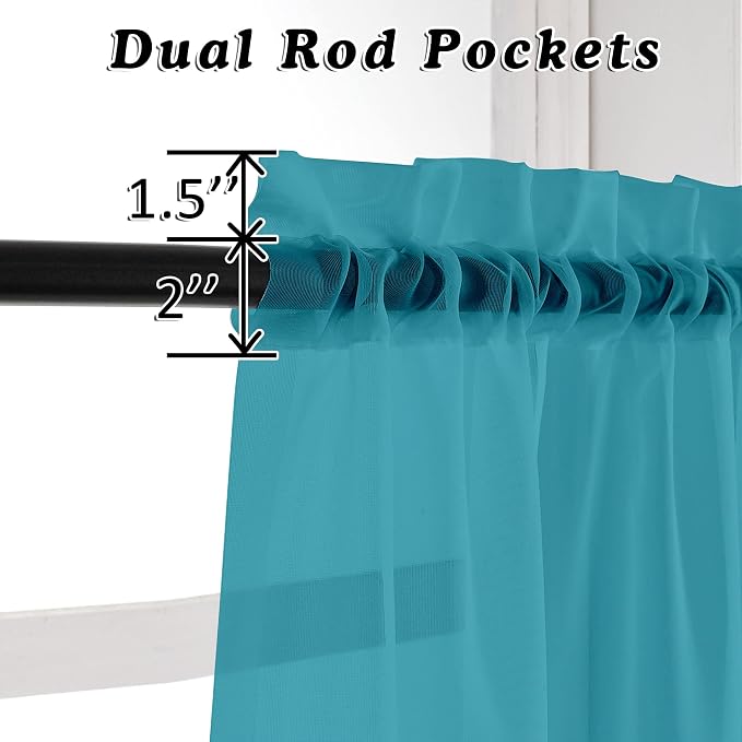 Turquoise Sheer Curtains 45 Inches Long 2 Panels, Light Filtering Sheer Curtains - Image 3