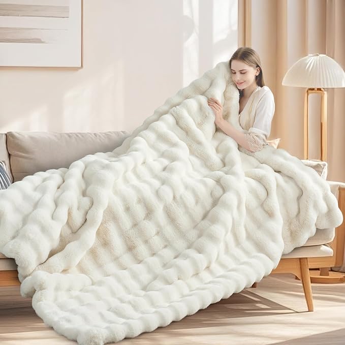 Luxury 1000GSM Faux Rabbit Fur Throw Blanket, Super Heavy Warm Cozy Blankets - Image 8