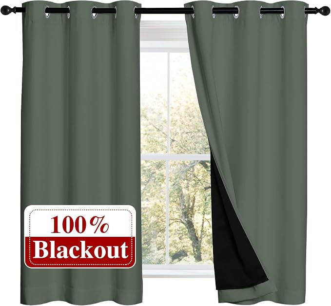 NICETOWN 100% Blackout Curtains 54 inches Long, Double-Deck Completely Blackout by NICETOWN