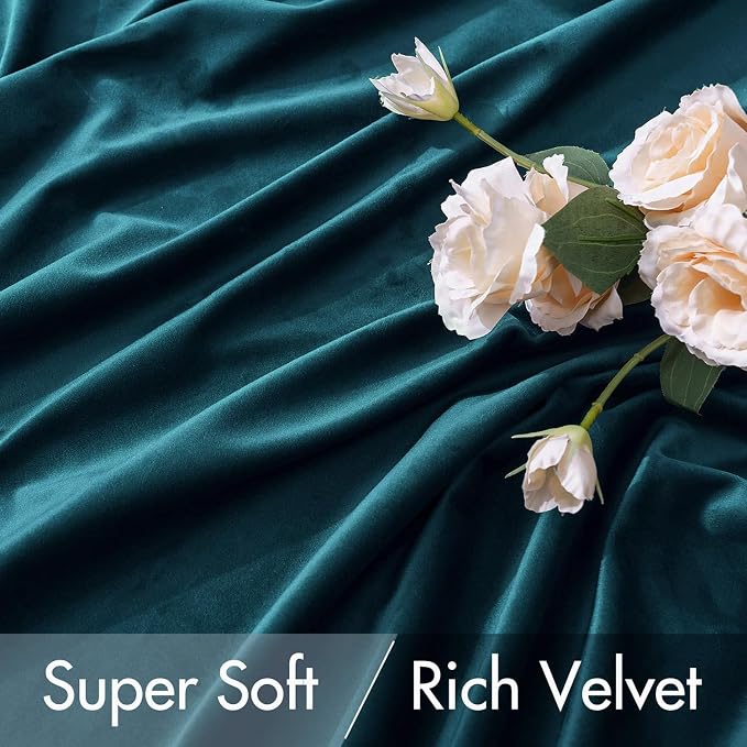 MIULEE Peacock Blue Velvet Curtains 52x90 inches 2 Panels Blackout Curtains | - Image 4
