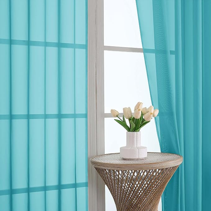 Sheer Curtains 63 inch Length 2 Panels Set, Rod Pocket Voile Fimly Sheer Drapes - Image 2
