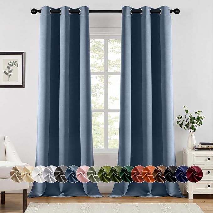 MIULEE Blackout Curtains for Bedroom 2 Panels 40 x 96 Inch Long Stone Blue | by MIULEE