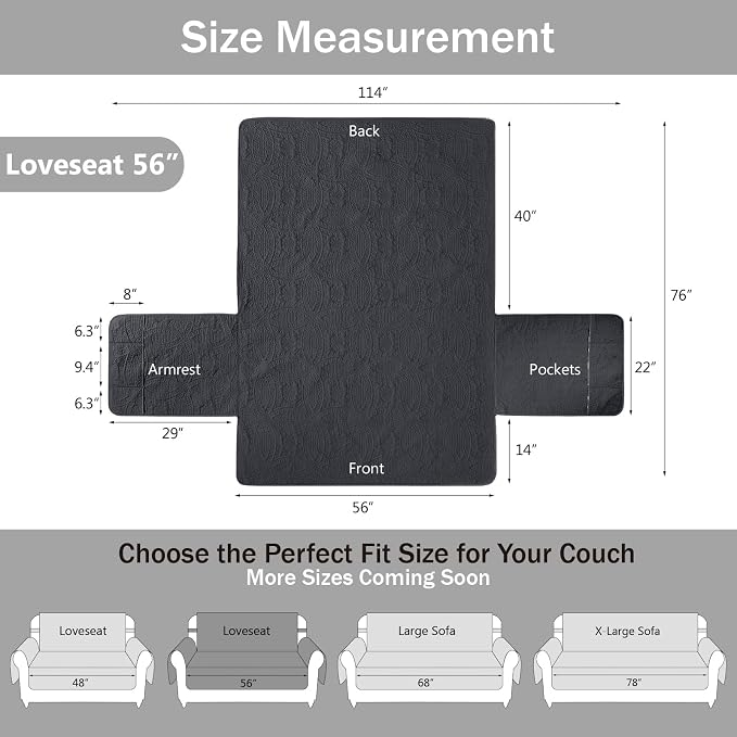 Black Loveseat Covers 2 Cushion Couch, Water-Repellent Sofa Cover - Image 7