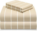 LuxClub 4 PC Queen Size Sheet Set Bed Sheets, Breathable Luxury Deep Pockets Wrinkle Free Cooling Sheets Machine Washable Hotel Bedding (Queen, Striped Cream)