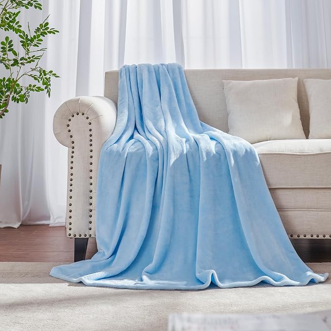 Light Blue Fleece Plush Throw Blanket 108"x90"for Couch Fuzzy Cozy Flannel | by JIAHANNHA