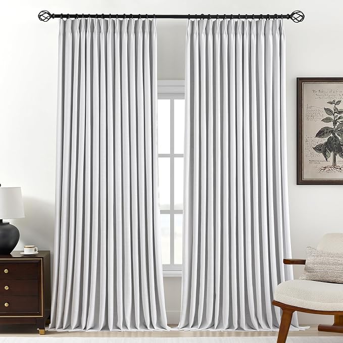 Pinch Pleated Linen White Blackout Curtains 102 Inches Long by AUSSPVOCT