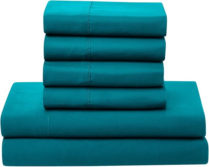 Sweet Home Collection 7 Piece Comforter Set Bag Solid Color All Season Soft Down Alternative Blanket & Luxurious Microfiber Bed Sheets, Teal, Twin XL