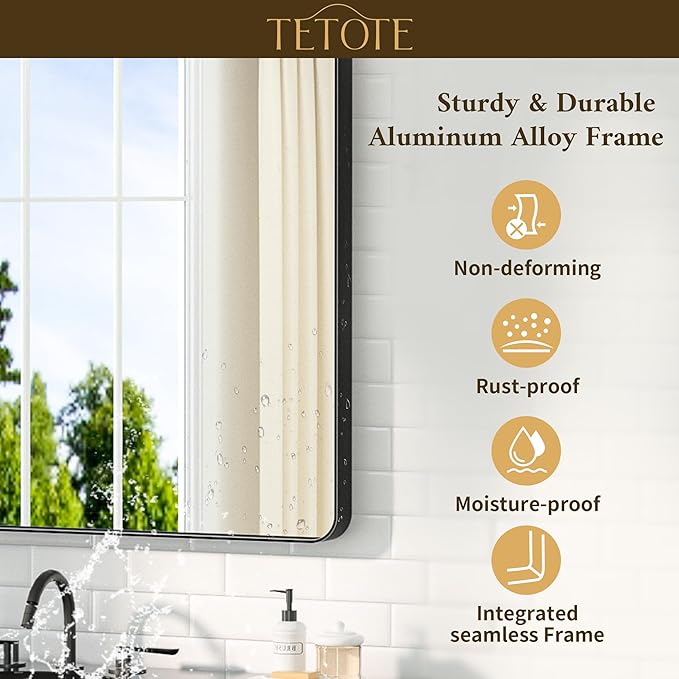 TETOTE Black Bathroom Mirror 20 x 30 Inch Matte Black Bathroom Mirrors, Tempered Glass, Modern Farmhouse Wall Mounted Mirror for Decorative(Horizontal/Vertical)