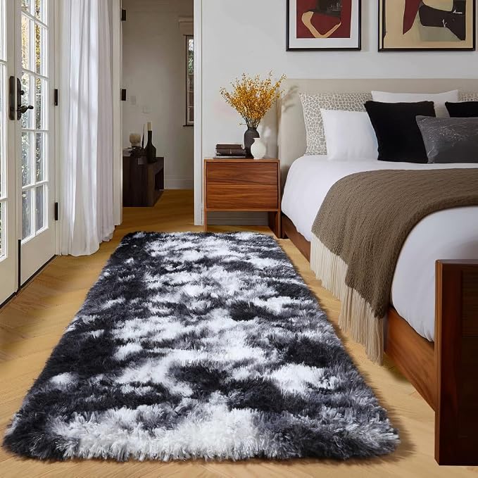 Amdrebio Black White Grey Runner Area Rug 2x6 by Amdrebio