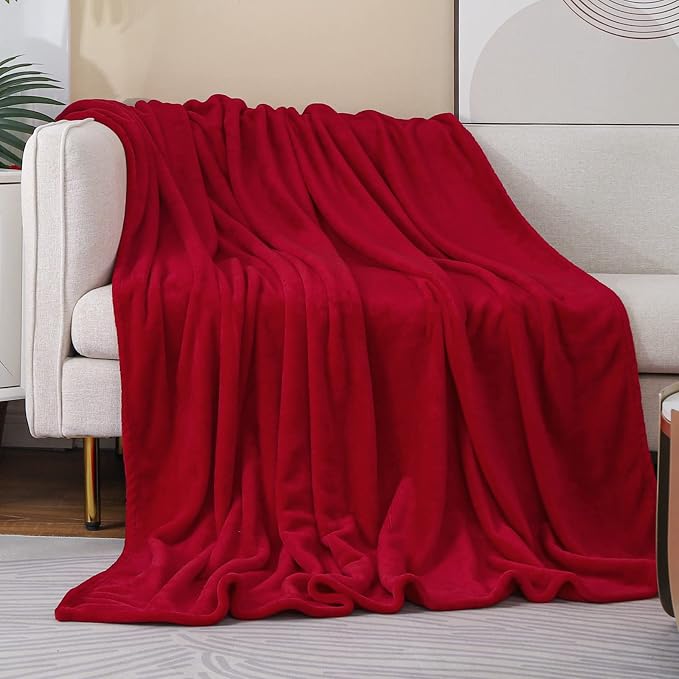 Red Fleece Plush Throw Blanket 90"x90"for Couch Sofa Fuzzy Cozy Flannel | Super - Image 2