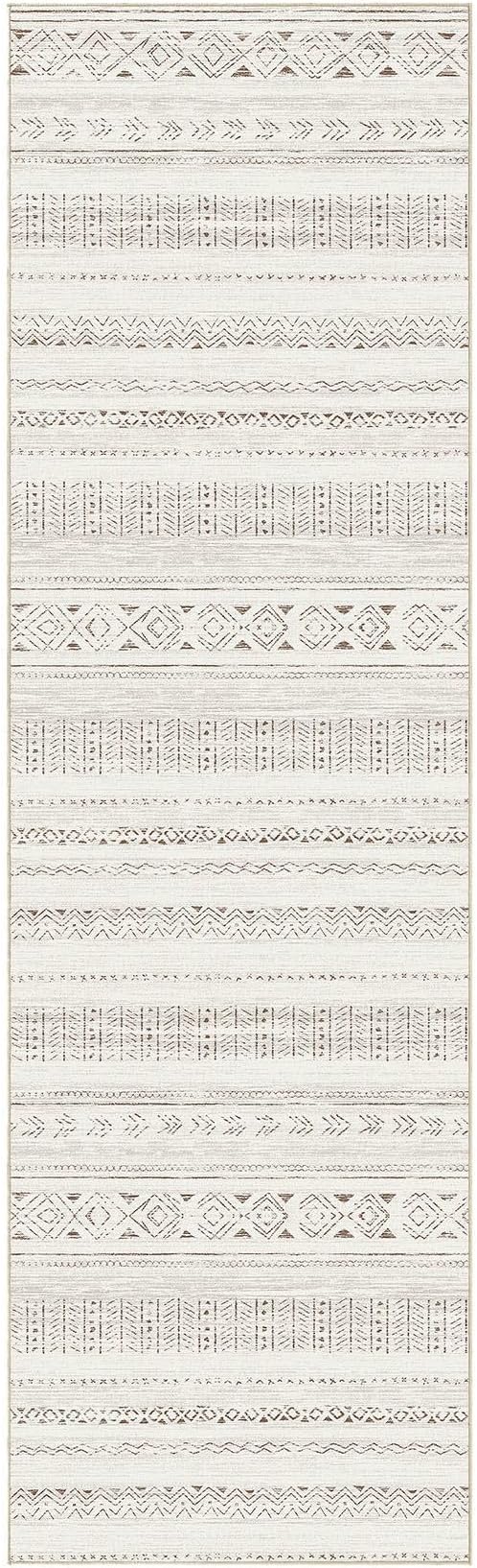 cotiled Hallway 2.6x8 Runner Rugs Washable Boho Rug Brown/Cream | Stain - Image 8