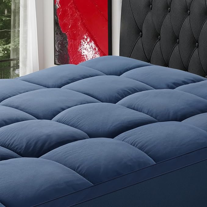 SOPAT Mattress Topper Full Size Extra Thick Mattress Pad 8-21" Deep Pocket Soft Down Alternative Fill Mattress Protector Pillow Top Mattress Cover (54x75 Inches, Navy Blue)
